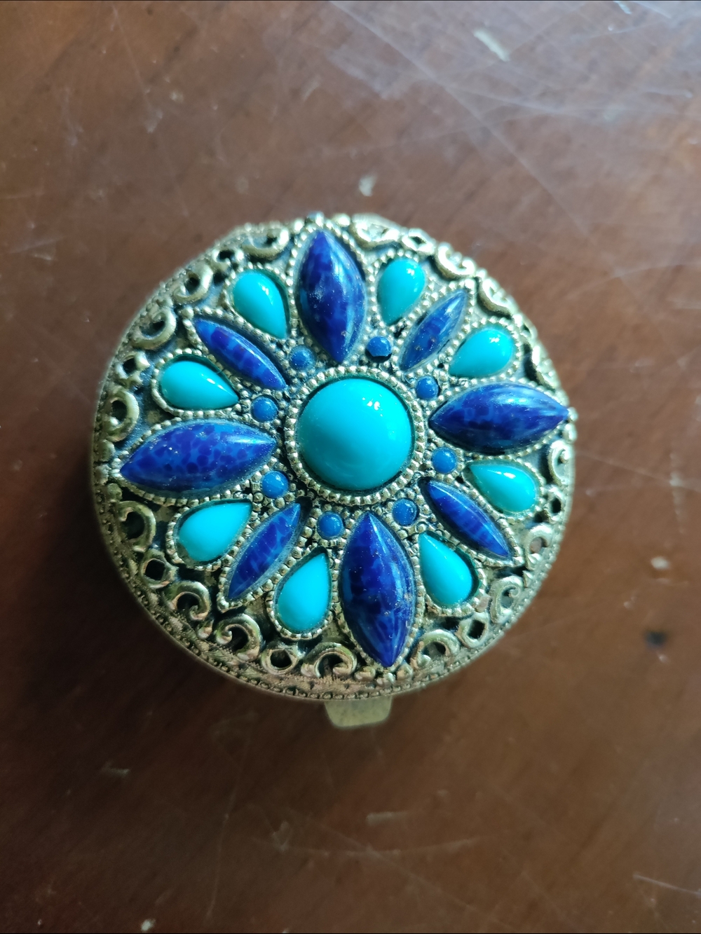 Vintage Turquoise & Lapis Compact/ Mirror. Max Factor With NEW Powder & Puff